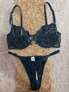 Black Lace Bra and Thong Set