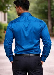 Men's Blue Satin Shirt