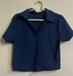 Stylish Navy Blue Polo Neck Top