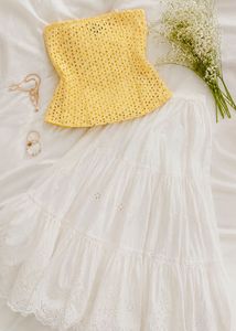 Cute Yellow Eyelet Strapless Top