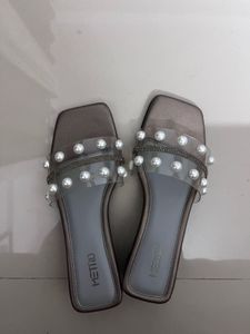 Stylish Pearl Embellished Flat Sandals