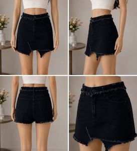 Edgy Distressed Black Denim Skirt