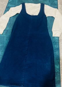 Denim Pinafore Dress with White Top