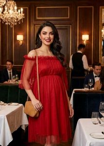 Chic Red Off-Shoulder Tulle Dress