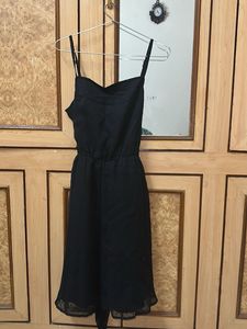 Chic Black Spaghetti Strap Dress-Knee length