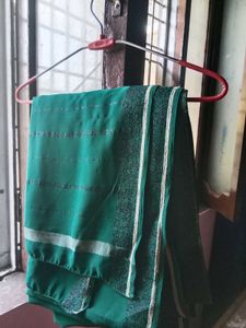 Elegant Green Saree with black zari Border and blo