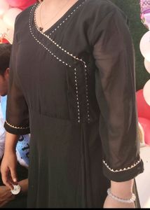 Elegant Black Kurti Set with Golden Trim