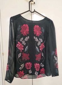 Sheer Floral Print Long Sleeve Top