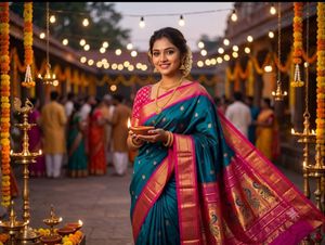 Beautiful PAITHANI Teal & Pink Silk Saree
