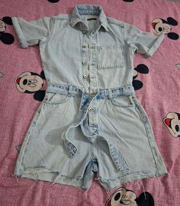 Light Wash Denim Short Jumpsuit