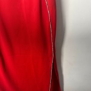 Red Spaghetti Strap Dress With slit on lef