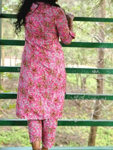 Pink Floral Print Kurta Set