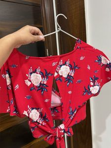 Red Floral Wrap Crop Top