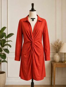 Chic Orange Twist Front Shirt Dress