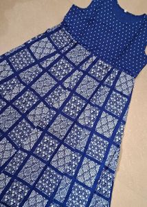 White Vasecoat & Blue Printed Maxi Dre