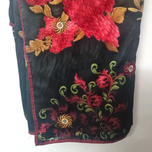 Modern Black Floral Embroidered Saree