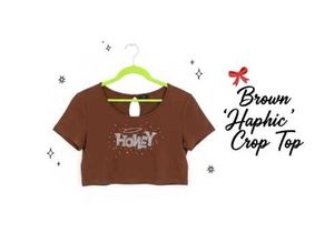 Brown 'Honey' Graphic Crop Top