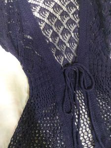 Purple Crochet tie-front Cardigan