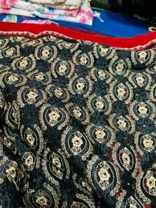 Black And Red Netted And Lace Saree