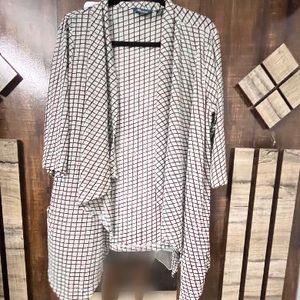 Oversized Checkered Open Front Cardigan