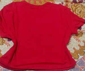 Red T-Shirt with Yellow Hibiscus Print