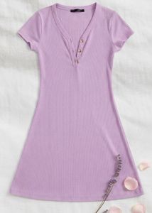 Lilac Ribbed Henley Mini Dress