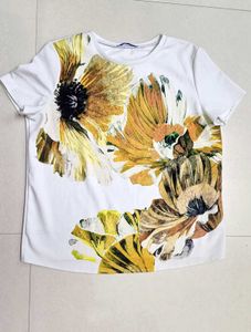 Zara New White Floral Print T-Shirt from Spain