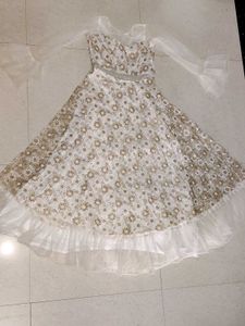 Elegant White &amp; Gold Embellished Gown