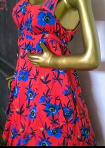 Beautiful Flower Printed Red Dress For Beach Side
