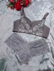 Grey Lace Bra and Panty Set