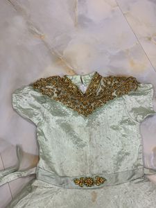 Green Stone Work  Gown For Kids