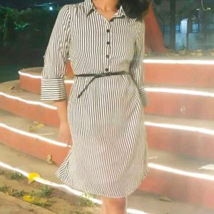 Chic Striped Button-Down Shirt Dress