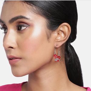 Red Beaded Hoop Earrings