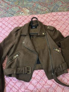 chic bershka suede jacket in brown