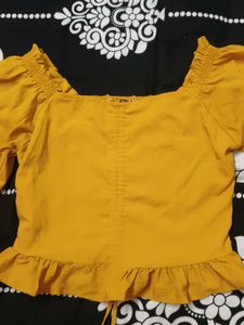 Mustard Yellow Ruffled Crop Top