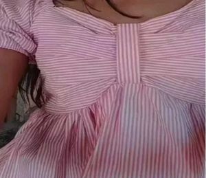 Chic Pink Striped Puff Sleeve Top