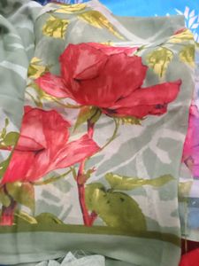 Green Floral Kurta Set Material