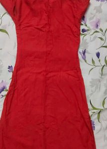 Red Kurta with Embellished Neckline