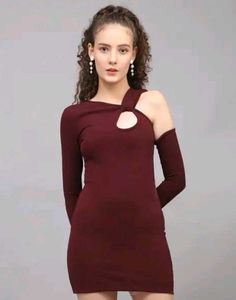 Shein Wine One-Shoulder Detachable Sleeve Mini ❤️