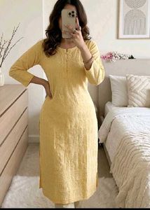 Yellow Embroidered Chikankari Kurti