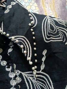 Embroidered Black Button-Up Shirt