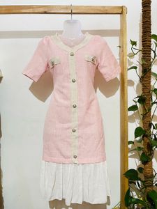 Chic Pink & White Button-Down Dress