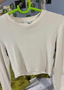 Cream Long Sleeve Crop Top