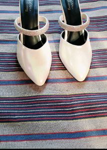 Elegant White Mules with Sparkle Strap