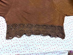 Brown Cropped Top with Lace Detail