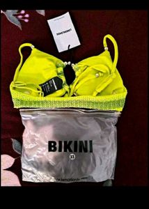 Green Striped Front Tie Bikini Top