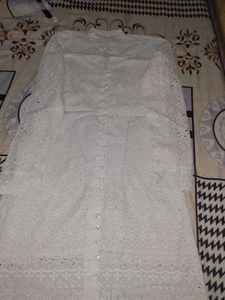 Elegant White Chikankari short dress