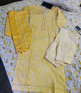 Yellow Cotton Kurta Set
