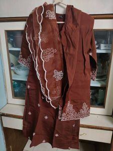 Elegant Embroidered Brown Kurta