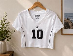 White Cropped T-Shirt with "10" Graphic